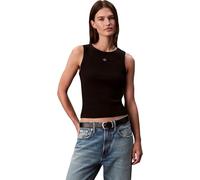 Calvin Klein Damen Tank Top Woven Label Cotton Rib mit Logo, Schwarz (Black), XL