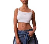Calvin Klein Damen Tank Top Woven Label 2x2 Baby Rib Crop LV047F221G Weiß L