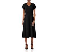 Calvin Klein Damen Tulip Sleeve A-Line Midi Dress Kleid, Schwarz, 38