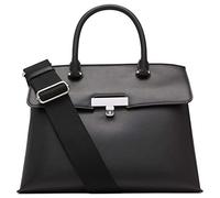 Calvin Klein Damen Turn Lock Satchel - 2 in 1, Vegan Leather, 3 Pockets Becky Turnlock Umhängetasche, Schwarz/Silber