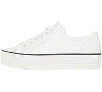 Sneaker CALVIN KLEIN JEANS "BOLD VULC FLATF LOW LTH IN", Damen, Gr. 40, schwarz-weiß (weiß, schwarz), Leder, unifarben mit Farbeinsatz, sportlich, Schuhe, Halbschuh, Schnürschuh, Freizeitschuh mit CK-