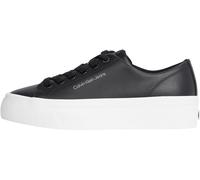 Plateausneaker CALVIN KLEIN JEANS "VULC FLATFORM LOW MG LTH", Damen, Gr. 38, schwarz-weiß (schwarz, weiß), Leder, sportlich, Schuhe, Schnürschuh, Halbschuh, Freizeitschuh in klassischer Optik (7025021