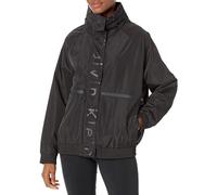 Calvin Klein Damen Water-Resistant Rain Jacket Windbreaker, Logo-Streifen, Schwarz, L
