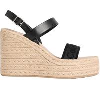 Keilsandalette CALVIN KLEIN "WEDGE ESPAD 70 WEBBING LTH", Damen, Gr. 37, schwarz, Nappaleder, Textil, Flechtoptik, unifarben, festlich, Schuhe, Sommerschuh, Plateausandale, Keilabsatz, mit Bastbesatz 