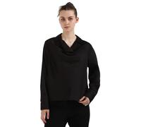 Calvin Klein Damenbluse mit Langen Ärmeln, Kragen und drapiertem Ausschnitt, Schwarz, X-Groß