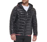 Calvin Klein Glänzende Pufferjacken mit Kapuze, Wintermäntel für Herren, Schwarz, L