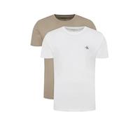 Calvin Klein Herren 2er Pack T-Shirts Kurzarm Monologo aus Baumwolle, Mehrfarbig (Bright White/Aluminum), M