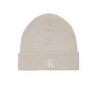 Strickmütze CALVIN KLEIN "CK FINE RIB BEANIE", Damen, grau (chateau gray), Strick, Viskosemischung, unifarben, casual, Mützen, mit Markenlogo (17702402-0) chateau gray