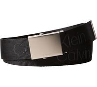 Stoffgürtel CALVIN KLEIN "LOGO WEBBING PLAQUE 38MM FIXED", Herren, Gr. 105, schwarz, pewter, Kunstfaser, unifarben, Gürtel Stoffgürtel, Größenverstellbar mit Metallschließe (25374324-105) schwarz, pew