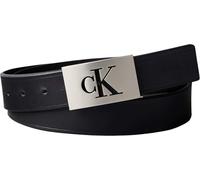 Ledergürtel CALVIN KLEIN "SSNL MONO PLAQUE 35MM FIXED", Herren, Gr. 95, schwarz, pewter, Web, Rindsleder, unifarben, Gürtel Ledergürtel, Größenverstellbar mit Metallschließe (41273640-95) schwarz, pew
