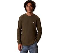 Langarmshirt CALVIN KLEIN JEANS "LS WAFFLE BADGE CREWNK TEE", Herren, Gr. XL, olive night, Single Jersey, Obermaterial: 60% Baumwolle, 40% Polyester, klassisch normal, Rundhals, eingesetzt Rippbündche