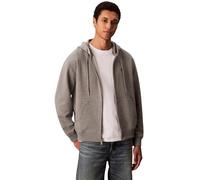 Kapuzensweatshirt CALVIN KLEIN JEANS "LS EU 350TERRY MONOGRAM FZ HOODI", Herren, Gr. XL, med grau htr, Sweatware, Obermaterial: 100% Baumwolle, unifarben, regular fit normal, Rundhals, eingesetzt Bünd