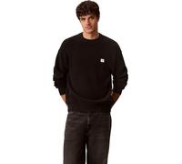 Rundhalspullover CALVIN KLEIN JEANS "LS EZ COTTON WAFFLE CRWNK SWTR 9", Herren, Gr. L, schwarz, Web, Obermaterial: 100% Baumwolle, unifarben, regular fit normal, Rundhals, eingesetzt angesetztes Bündc