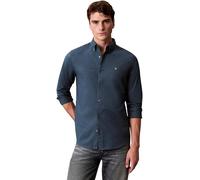 Langarmhemd CALVIN KLEIN JEANS, Herren, Gr. XXL, N-Gr, navy teal, Web, Obermaterial: 98% Baumwolle, 2% Elasthan, unifarben, klassisch normal, Rundhals, 1-Knopf-Manschette mit Schlitz, Hemden, Button-D