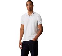 Calvin Klein Herren Poloshirt Kurzarm Monogram Pique Tipped aus Baumwolle, Weiß (Blanc De Blanc), XL