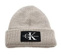 Calvin Klein Jeans Herren MONOLOGO Patch Beanie K50K506242 Gestrickte Mütze, Beige (Eggshell), OS