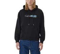 Kapuzensweatshirt CALVIN KLEIN "LS EU 350TERRY CURSIVE GRAPHIC H", Herren, Gr. XL, schwarz, Sweatware, Obermaterial: 100% Baumwolle, unifarben, regular fit normal, Rundhals, eingesetzt Bündchen, Sweat