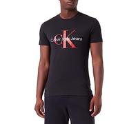 Calvin Klein Herren T-Shirt Kurzarm Core Monologo Slim Fit, Schwarz (Ck Black/Salsa), S