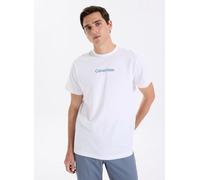 Calvin Klein Herren T-Shirt Kurzarm Crew Neck Rundhalsausschnitt, Weiß (Classic White W/Deep Lagoon Logo), L