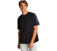 T-Shirt CALVIN KLEIN JEANS "LOGO TAPE TEE", Herren, Gr. L, schwarz, Jersey, Obermaterial: 100% Baumwolle, unifarben, casual, bequem hüftlang, Rundhals, Kurzarm abgesteppt, Shirts, mit Logo-Band an den