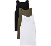 Calvin Klein Herren-Tank-Tops, Rundhalsausschnitt, 3er-Pack, Schwarz mit weißer Prägung, Weiß und Schwarz E, XL