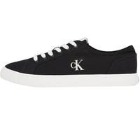 Sneaker CALVIN KLEIN JEANS "ESS VULC LOW MG CANVAS", Herren, Gr. 45, schwarz, weiß, Baumwolle, unifarben mit Farbeinsatz, Schuhe Sneaker, Schnürschuh, Halbschuh, Freizeitschuh in klassischer Optik (25