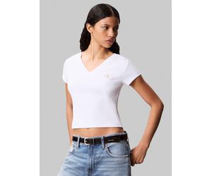 Calvin Klein Jeans "A- SS WOVEN LABEL RIB VNECK TEE" mit gewebtem Label (18655208-XL) brilliant weiß