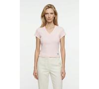 Calvin Klein Damen T-Shirt Kurzarm Woven Label Rib Tee mit V-Ausschnitt, Rosa (Mangano Calcite), S