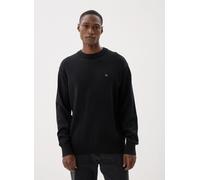 Strickpullover CALVIN KLEIN JEANS "LS EZ COTTON CREWNK SWEATER 12GG", Herren, Gr. S, schwarz, Strick, Obermaterial: 100% Baumwolle, unifarben, lässig geschnitten normal, Rundhals, angeschnitten Rippbü