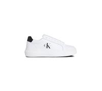 Plateausneaker CALVIN KLEIN JEANS "CHUNKY CUPSOLE MONO LTH WN", Damen, Gr. 38, schwarz-weiß (weiß, schwarz), Leder, unifarben mit Farbeinsatz, Schuhe Plateausneaker, Schnürschuh, Halbschuh, Freizeitsn