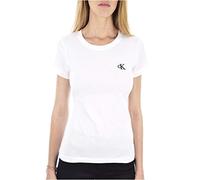 Calvin Klein Jeans Damen T-Shirt Kurzarm Ck Embroidery Rundhalsausschnitt, Weiß (Bright White), L