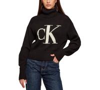 Strickpullover CALVIN KLEIN JEANS, Damen, Gr. L (42), schwarz, Rippstrick, Obermaterial: 100% Baumwolle, unifarben, loose fit taillenlang, hoch geschlossener Ausschnitt, Bündchen, Pullover, Rollkragen