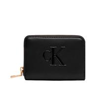Geldbörse CALVIN KLEIN "BOLD CK MEDIUM ZIP AROUND", Damen, schwarz, Lederimitat, unifarben, Kleinlederwaren, Damen Portemonnaie, Geldbeutel, Money Pocket mit CK-Logo (95962042-0) schwarz