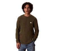 Langarmshirt CALVIN KLEIN "LS WAFFLE BADGE CREWNK TEE", Herren, Gr. S, olive night, Single Jersey, Obermaterial: 60% Baumwolle, 40% Polyester, klassisch normal, Rundhals, eingesetzt Rippbündchen, Shir