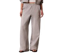 Sweathose CALVIN KLEIN JEANS "A- FRENCH TERRY BADGE LOGO PANT", Damen, Gr. S, N-Gr, heroic grau heather, Sweatware, Obermaterial: 100% Baumwolle, weit lang, Hosen Sweathose, mit weitem Bein (45225554-