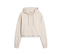 Calvin Klein Damen Hoodie mit Reißverschluss Terry Logo Waist Cropped, Beige (Vanilla Heather), M