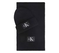 Calvin Klein Jeans Monologo Patch Beanie + Schal für Herren, Geschenkpackungen, Schwarz, Einheitsgröße