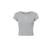 Calvin Klein Damen T-Shirt Kurzarm Woven Label Rib Baby Tee mit Rundhalsausschnitt, Grau (Bc06 Grey Heather), M