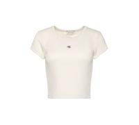 Calvin Klein Jeans Cropped T-Shirt in Ripp-Optik mit Label-Badge in Weiss, Größe L