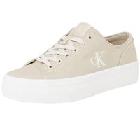 Plateausneaker CALVIN KLEIN JEANS "VULC FLATFORM LOW CV MG", Damen, Gr. 36, beige (natur, weiß), Textil, sportlich, Schuhe, Schnürschuh, Freizeitschuh, Halbschuh mit seitlichem Logo (84651743-36) natu
