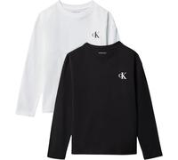 Langarmshirt CALVIN KLEIN JEANS "CHEST MONO LS T-SHIRT 2-PACK", Jungen, Gr. 14 (164), schwarz-weiß (brightweiß, pvhschwarz), Single Jersey, Obermaterial: 100% Baumwolle, unifarben, regular fit normal,