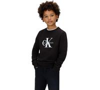 Sweatshirt CALVIN KLEIN JEANS "CK MONOGRAM TERRY CN SWEATSHIRT", Mädchen, Gr. 4 (104), ck schwarz, Sweatware, Obermaterial: 100% Baumwolle, unifarben, regular fit hüftlang, Rundhals, eingesetzt Bündch