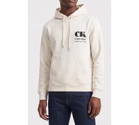 Kapuzensweatshirt CALVIN KLEIN JEANS, Herren, Gr. S, weiß (tofu), Sweatware, Obermaterial: 100% Baumwolle, unifarben, regular fit normal, Rundhals, Bündchen, Sweatshirts, großer Rückendruck, Regular F