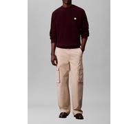 Calvin Klein Jeans Strickpullover mit Strukturmuster und Rundhalsausschnitt in Bordeaux, Größe M