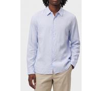 Leinenhemd CALVIN KLEIN "SOLID LINEN CLASSIC", Herren, Gr. L, N-Gr, heavenly iris, Web, Obermaterial: 55% Leinen, 45% Viskose, unifarben, regular fit normal, Rundhals, 2-Knopf-Manschette mit Schlitz,