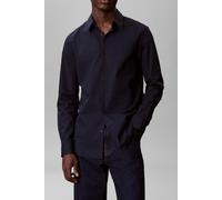 Langarmhemd CALVIN KLEIN "LONG SLEEVE SOLID STRETCH SLIM SHIRT", Herren, Gr. S, N-Gr, blau (schwarz sapphire), Web, Obermaterial: 96% Baumwolle, 4% Elasthan, unifarben, slim fit hüftlang, Rundhals, Är