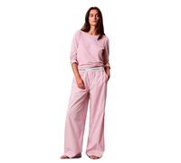 Schlafanzug "LS PANT SET", Damen, Gr. L (40), rosa (hawaii orchid), Web, Obermaterial: 100% Baumwolle, CALVIN KLEIN UNDERWEAR, normal lang, Rundhals, eingesetzt abgesteppte Kante, Homewear-Sets Schlaf