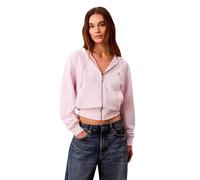Sweatjacke CALVIN KLEIN JEANS "LS MONOGRAM TERRY CROP RELAXED F", Damen, Gr. M, rosa (crystal blush), Sweatware, Obermaterial: 90% Baumwolle, 10% Polyester, unifarben, relaxed fit kurz, Rundhals, eing