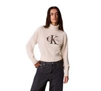 Rollkragenpullover CALVIN KLEIN JEANS, Damen, Gr. S, tofu, Strick, Obermaterial: 100% Baumwolle, unifarben, regular fit taillenbedeckt, hoch geschlossener Ausschnitt, eingesetzt Bündchen, Pullover Rol