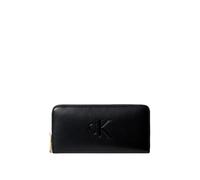 Calvin Klein Damen Geldbörse RAISED CK LONG ZIP AROUND Lederimitat schwarz mit CK-Logo